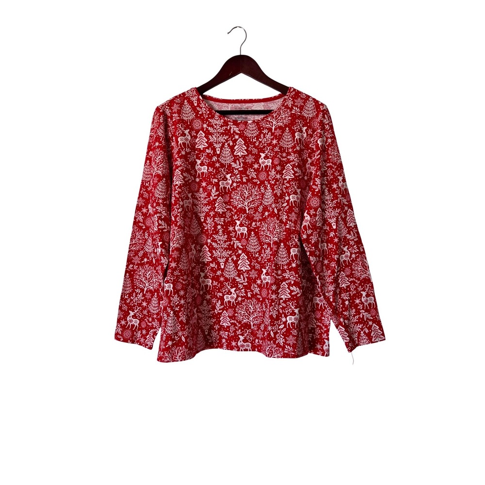 Talbots Holiday Reindeer Snowflake Long Sleeve Tee Red Plus Size 2X NWT Festive